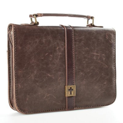 Metal Cross Badge Bible Cover, Brown, Large