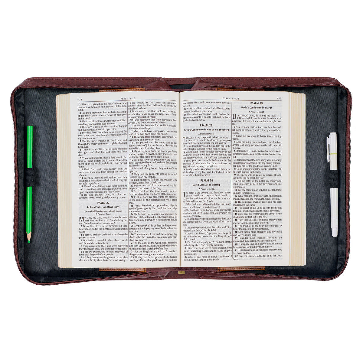 The LORD's Prayer Walnut and Burgundy Faux Leather Classic Bible Cover - Matthew 6: 9-13