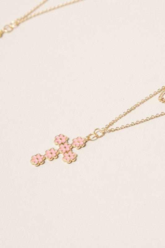 Epoxy Daisy Flower Cross Necklace