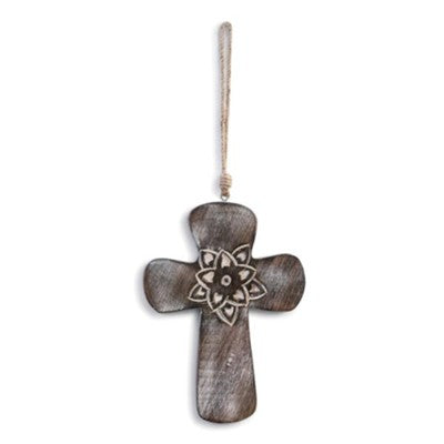 Cross: Carved Flower (Wood)