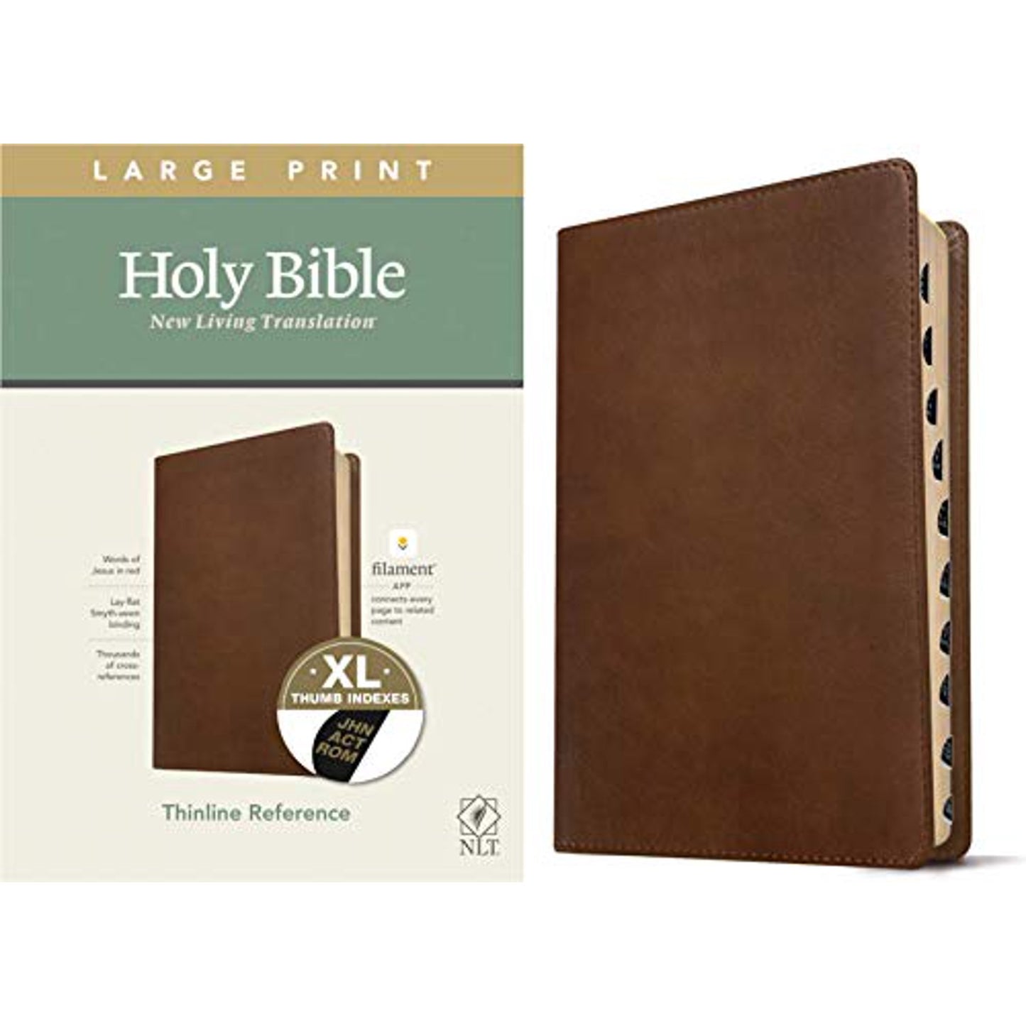 NLT Large Print Thinline Reference Bible, Filament Enabled Edition (Red Letter, LeatherLike, Rustic Brown, Indexed