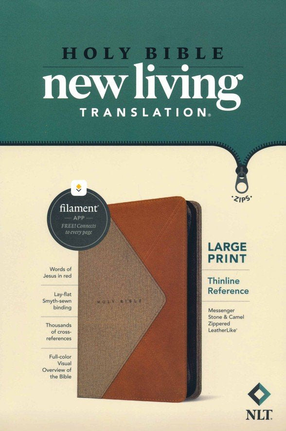 NLT Large Print Thinline Reference Zipper Bible, Filament Enabled Edition (LeatherLike, Messenger Stone & Camel