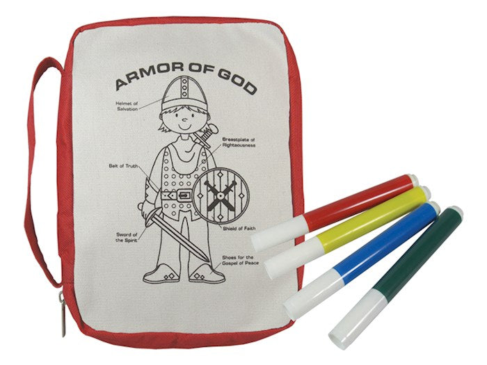 Bible Cover-Kids-Armor Of God W/Markers-Color & Wash-MED-Red