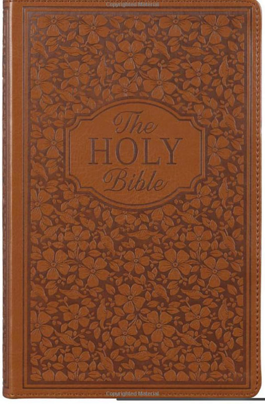 KJV Holy Bible, Giant Print Standard Size Faux Leather Red Letter Edition - Ribbon Marker, King James Version, Saddle Tan Floral Imitation Leather