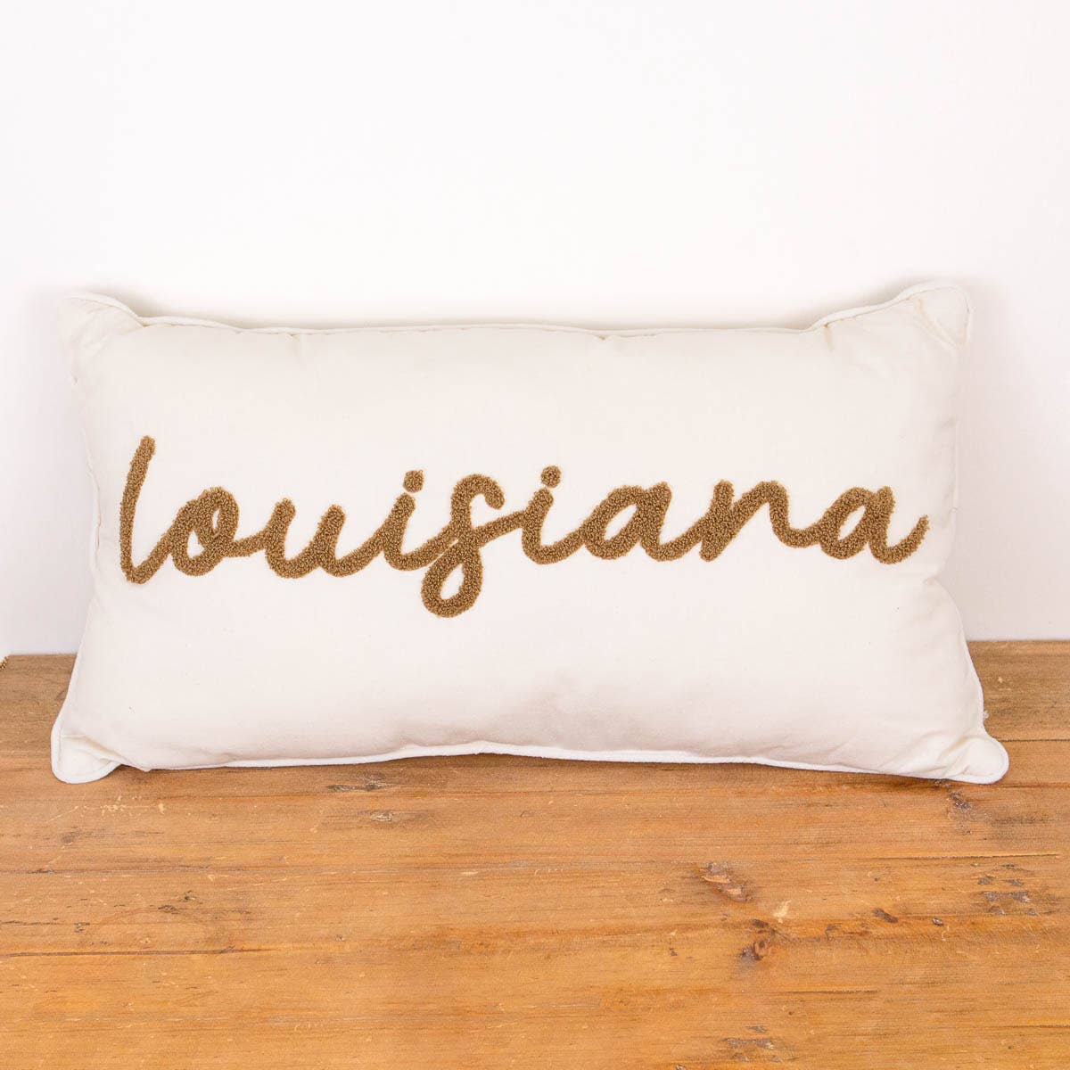 The Royal Standard - Louisiana Embroidered Pillow   Soft White/Warm Taupe   12.5x22.5