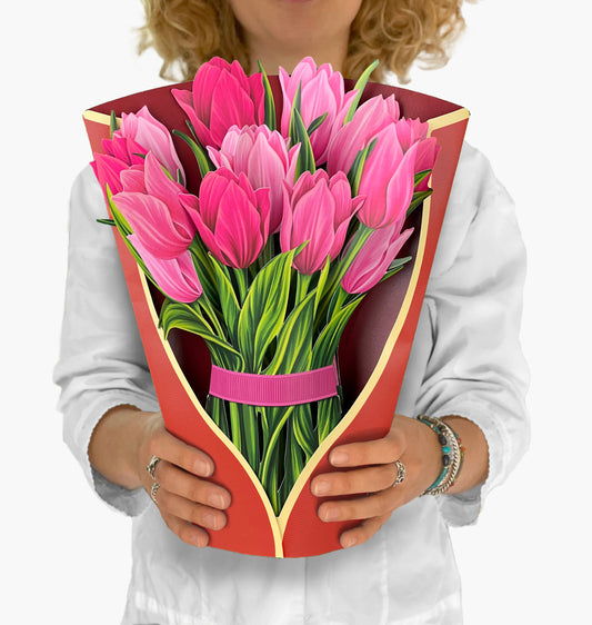 FreshCut Paper LLC - Pink Tulips (8 Pop-up Greeting Cards)