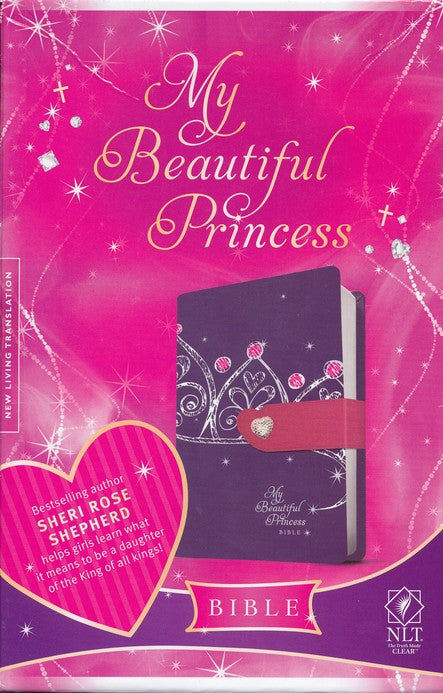 NLT My Beautiful Princess Bible, TuTone Leatherlike Purple Crown/Pink with Heart magnetic closure