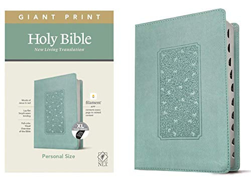 NLT Personal Size Giant Print Holy Bible (Red Letter, LeatherLike, Floral Frame Teal, Indexed): Includes Free Access to the Filament Bible App