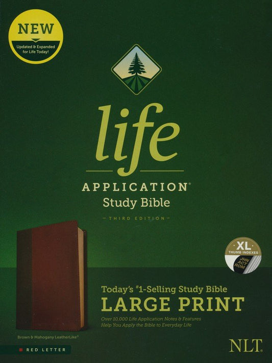 NLT Life Application Large-Print Study Bible, Third Edition--soft leather-look, brown, mahogan, red letter (indexed