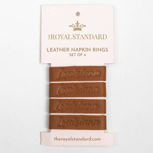 The Royal Standard - Louisiana Embossed Leather Napkin Rings   Tan   5x.5