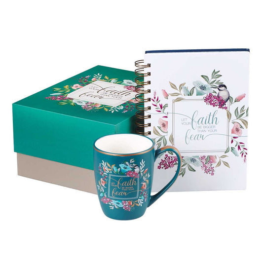 Let Your Faith Be Bigger Than Your Fear Journal and Mug Boxed Gift Set for Women