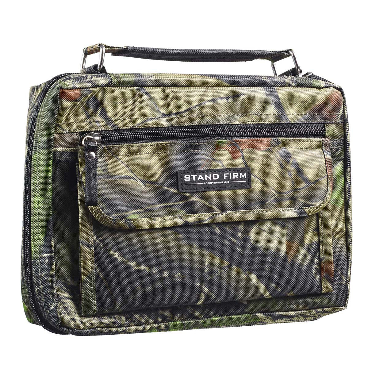 Stand Firm Oak Moss Camo Poly-Canvas Organizer Bible Cover - 1 Corinthians 16:13