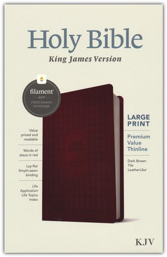 KJV Large Print Premium Value Thinline Bible, Filament Enabled Edition (Red Letter, LeatherLike, Dark Brown Tile)