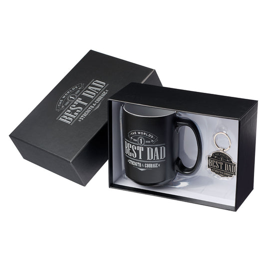 The World's Best Dad Ceramic Mug and Key Ring Gift Set for Men - Joshua 1:9