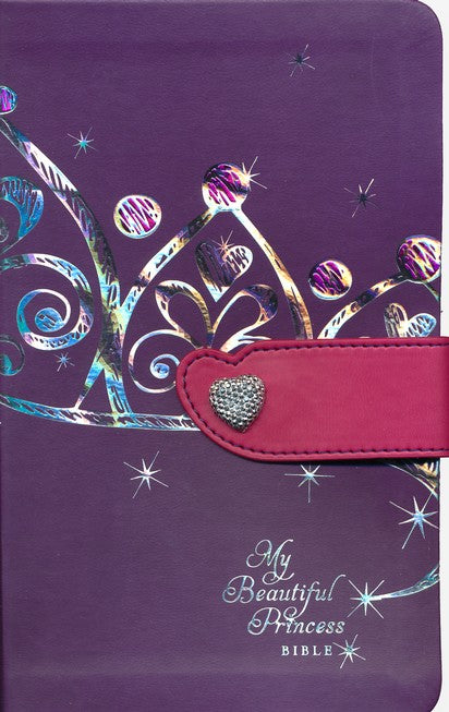NLT My Beautiful Princess Bible, TuTone Leatherlike Purple Crown/Pink with Heart magnetic closure