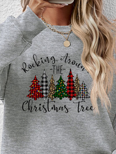 Christmas Tree Graphic Round Neck Sweatshirt