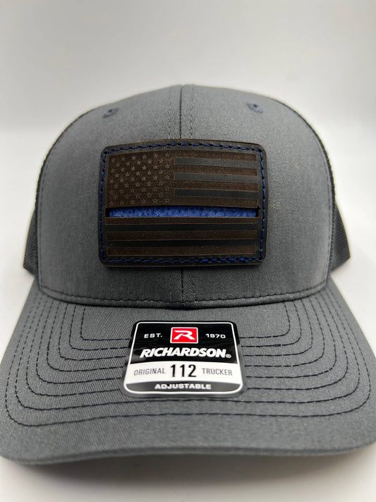 NDesigns Leather - Thin Blue Line Leather Patch Hat