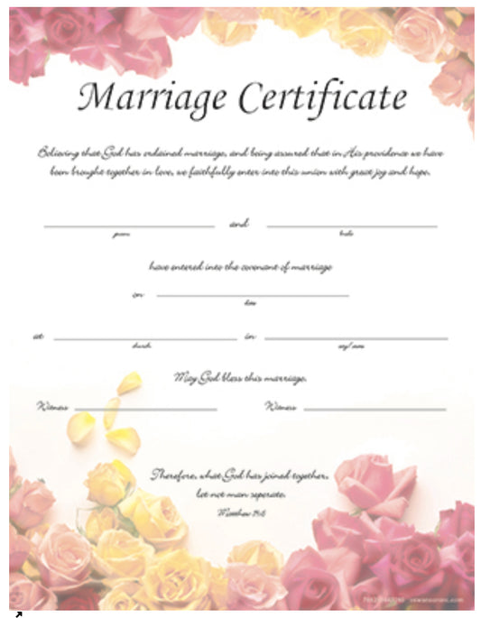 Certificate Of Marriage Roses Pk6