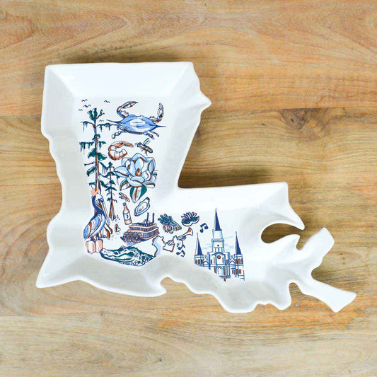 The Royal Standard - Louisiana Love State Shaped Platter    White/Multi   16"