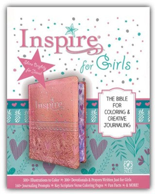 NLT Inspire Bible for Girls: The Bible for Coloring & Creative Journaling--soft leather-look, pink