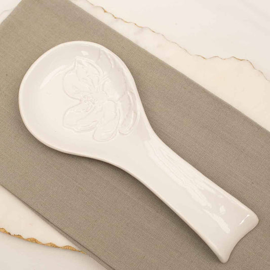 The Royal Standard - Magnolia Embossed Spoon Rest   White   4x9.5