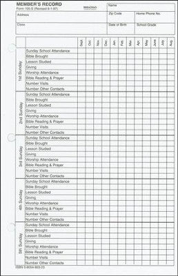 Member's Record, Form 105-S - Sunday School Record Sheet (pack of 100)