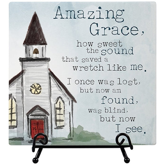 Plaque-Amazing Grace w/Easel Stand (6" x 6")