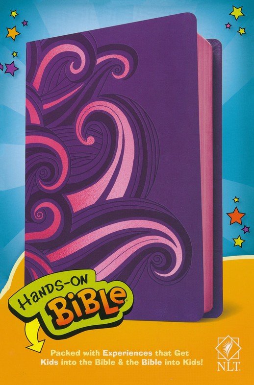 NLT Hands-On Bible--soft leather-look, purple/pink swirls