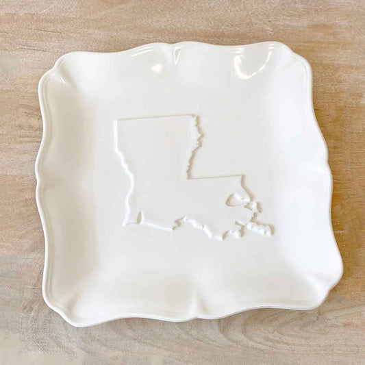 The Royal Standard - Louisiana Embossed Platter   White   11.5x11.5