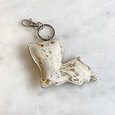 The Royal Standard - Louisiana Speckled Metallic Hide Keychain Clip   White/Gold   4x4