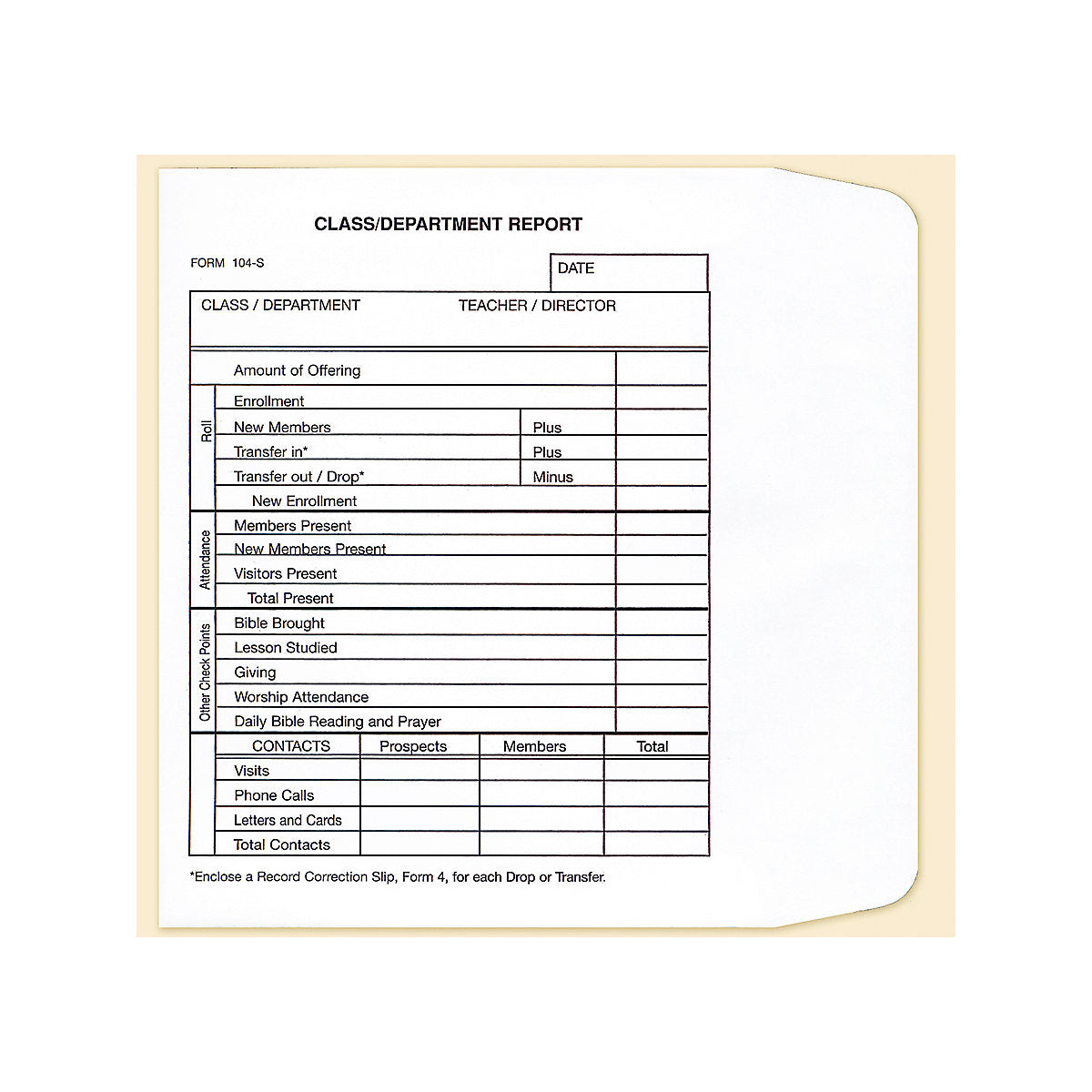 Class/Department Report (Envelope) (Form 104-S)