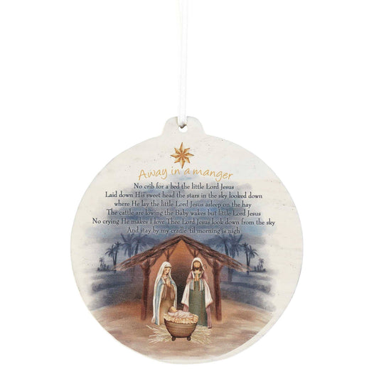 Dicksons - WOOD ORNAMENT AWAY IN A MANGER WHITE