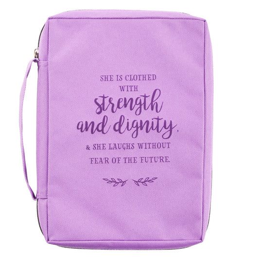 Strength and Dignity Lavender Poly-Canvas Bible Cover - Proverbs 31:25