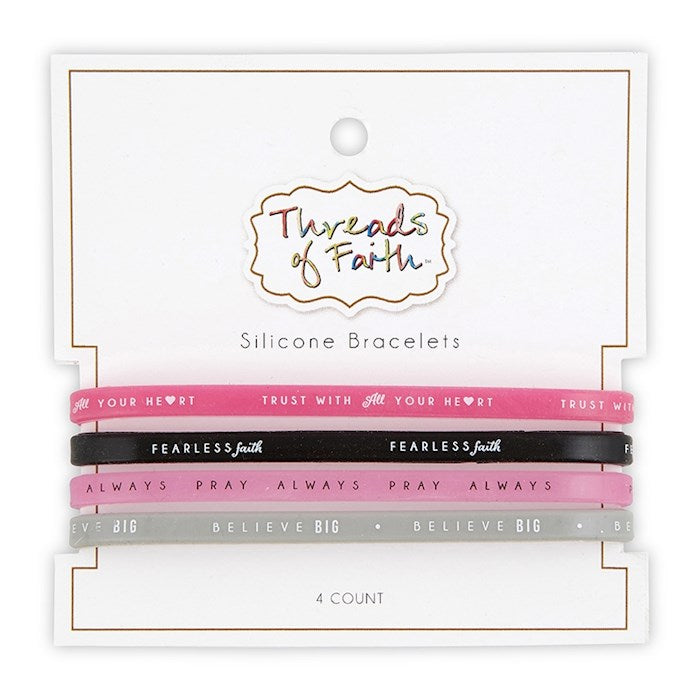 Bracelet Set-Threads Of Faith-Silicone-Trust/Faith/Pray/Believe (Set Of 4)