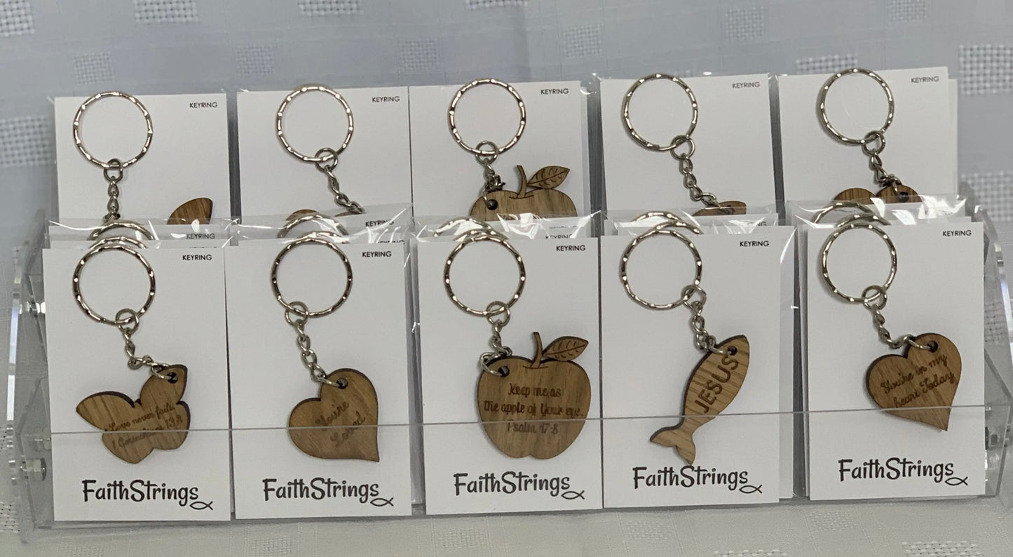 Faith Strings Wooden Keychain
