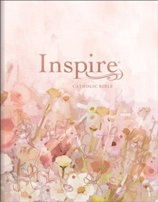 NLT Large-Print Inspire Catholic Bible--soft leather-look, pink fields with rose gold