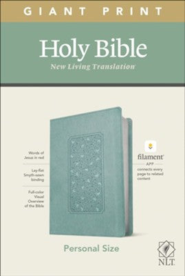NLT Giant-Print Personal-Size Bible, Filament Enabled Edition--soft leather-look, floral frame teal
