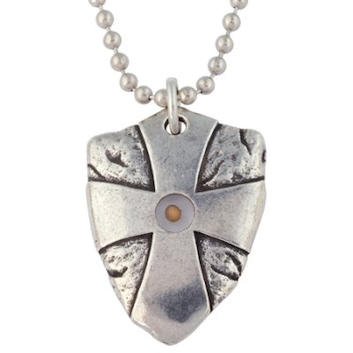 Necklace-Mustard Seed Shield w/24" Chain-Pewter (Carded)