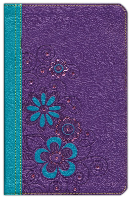 NLT Girls Life Application Study Bible, TuTone, LeatherLike, Purple/Teal Flower