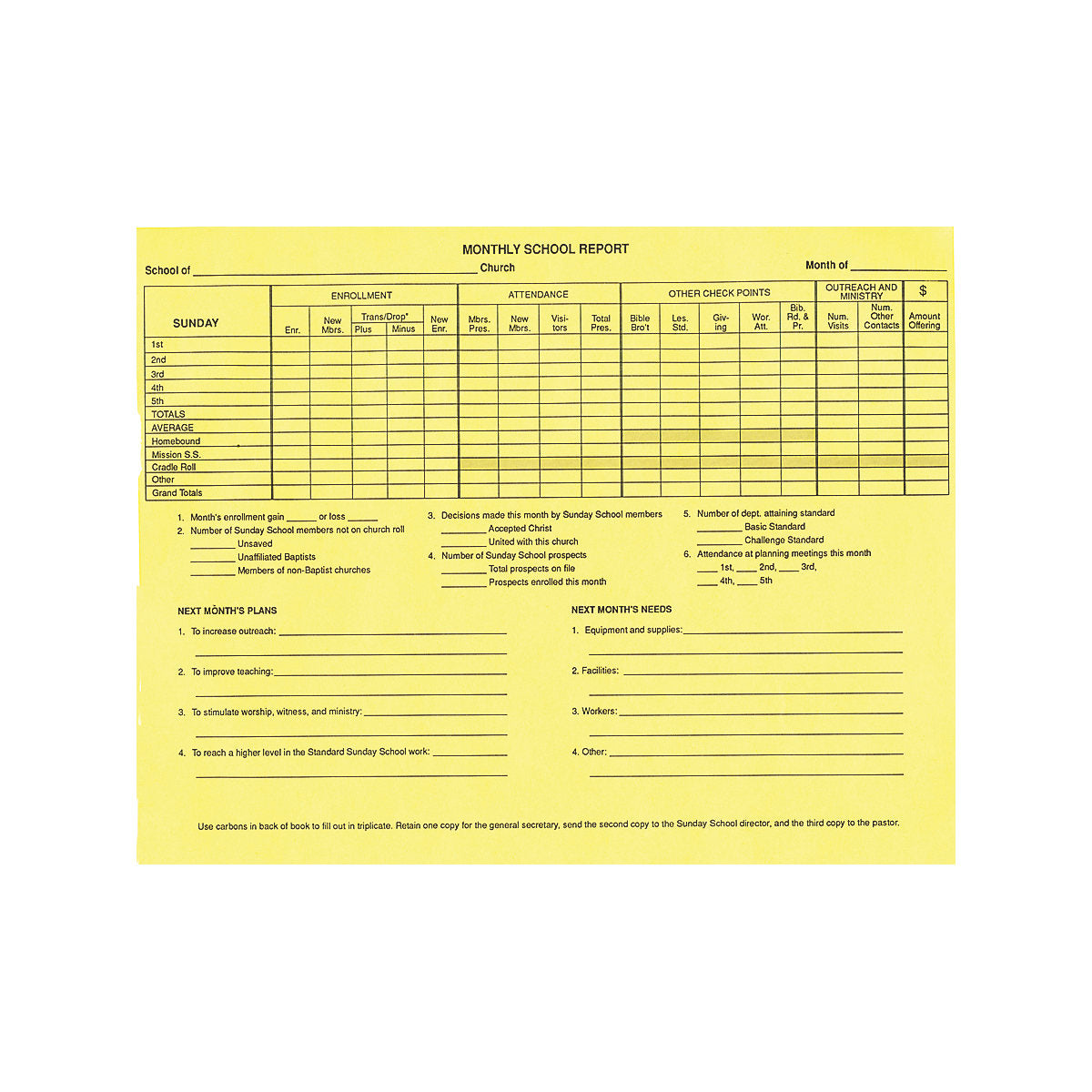 School Triplicate Report Book (Form 181-S)