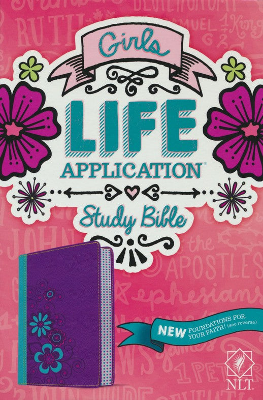 NLT Girls Life Application Study Bible, TuTone, LeatherLike, Purple/Teal Flower