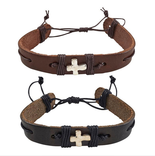 Rustic Cross Leather Bracelet