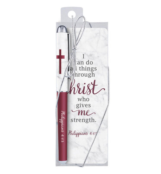 I Can Do All Things Through Christ Gift Pen with Bookmark