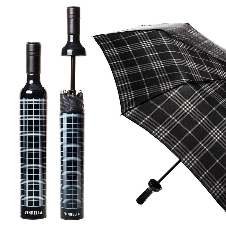 Vinrella Black Plaid Labeled Bottle Umbrella