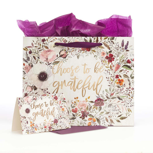 Choose To Be Grateful Large Gift Bag Set in Cream with Card and Tissue Paper