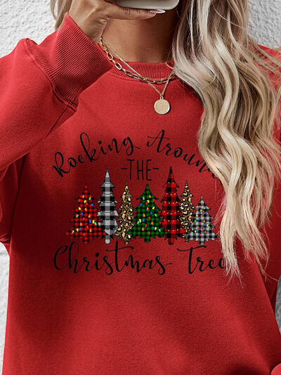 Christmas Tree Graphic Round Neck Sweatshirt