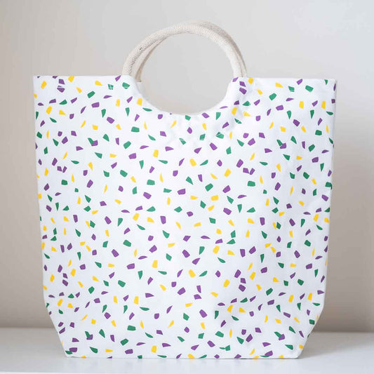 The Royal Standard - Mardi Gras Confetti  Shore Tote   White/Purple/Green/Yellow   20x17x6.5