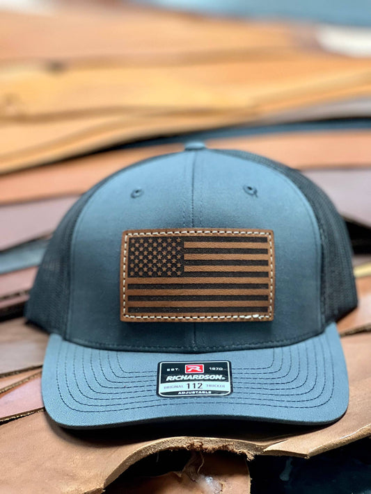 NDesigns Leather - American Flag Leather Patch Hat