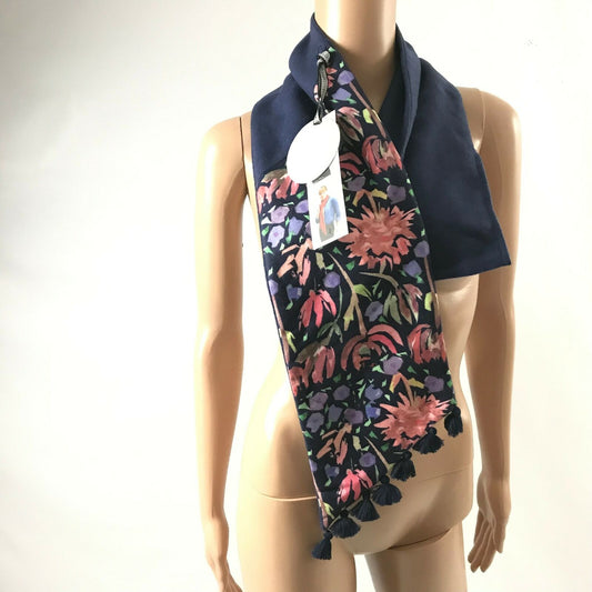 Demdaco E23 Womens DS Indigo Floral Pull Through Scarf Tassels Trim One Size NWT